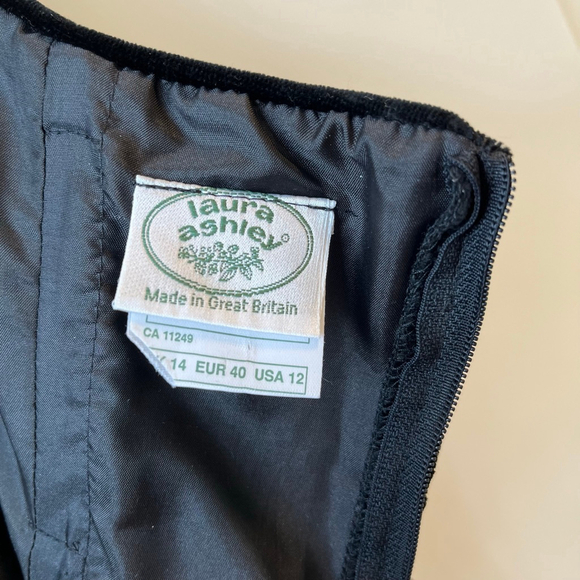 Vintage 80s Laura Ashley Black Blue Strapless Velvet & Taffeta Party Dress S/M - Picture 12 of 16